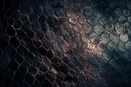 close up of black aged snake skin texture backgroundの素材