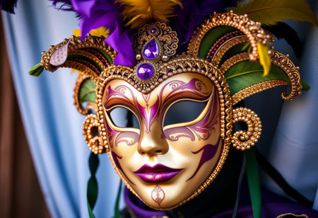Close up of a venetian mask with intricate details. Traditional carnival and masquerade accessoryの素材