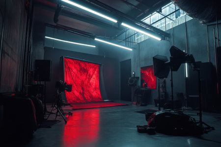 studio flashes and softboxes in a modern photo studioの素材