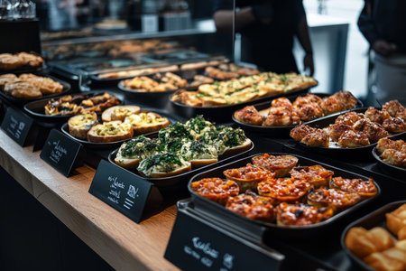 Spanish tapas on display in a bar. Traditional cuisine and food concept.の素材