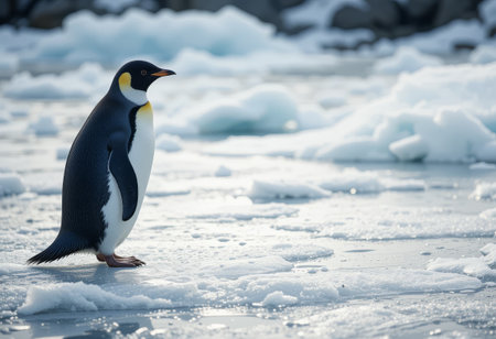 cute penguin standing on the iceの素材