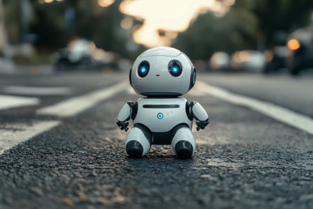 little robot on the street in the cityの素材