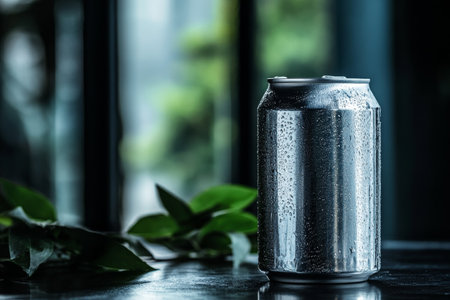 can of beer on table with copy space for textの素材