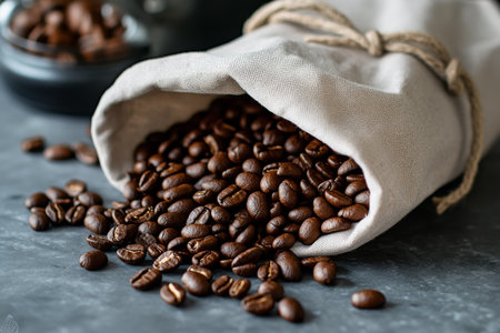 coffee beans in a canvas bagの素材