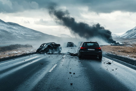 car crash on the roadの素材