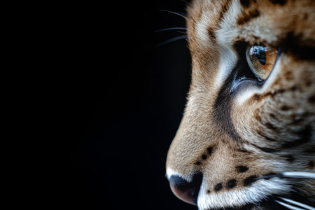 close up of a panther's eyes on the dark background with copy spaceの素材