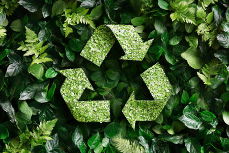 green recycle symbol made of green foliage with copy spaceの素材