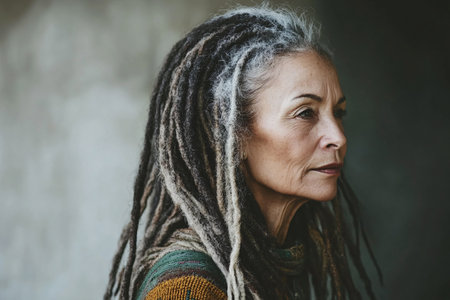 portrait of mature woman with dreadlock hairstyleの素材