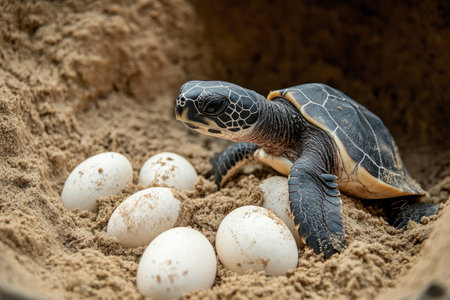 Sea turtle egg laying in nestの素材