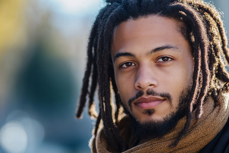 portrait of handsome african man with beard and dreadlock hairstyleの素材