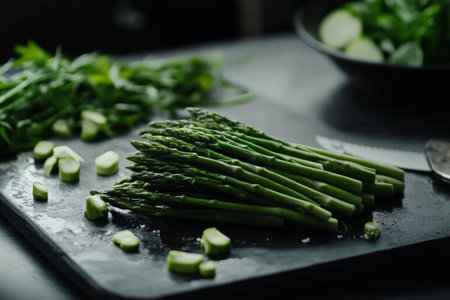 close up of asparagus on the tableの素材