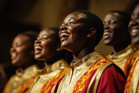 Gospel choir group in tunics in  churchの素材