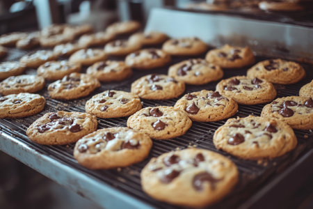 production of cookies with chocolate on factoryの素材