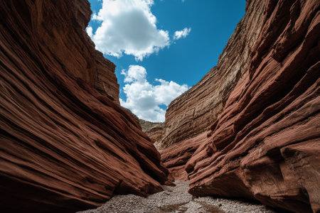 beautiful red rock canyon background with blue skyの素材