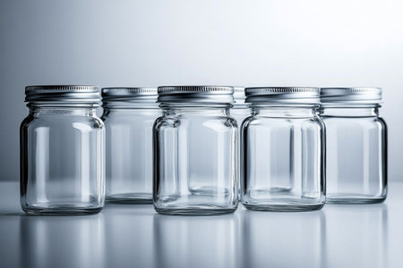 Empty glass jars on the white backgroundの素材