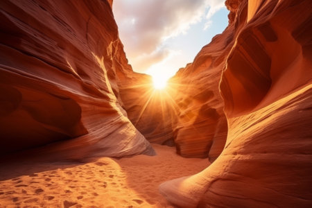 sandstone canyon in sunset light, background with copy space for textの素材