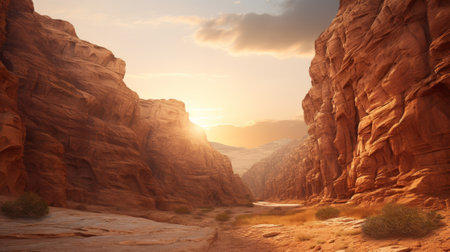 sandstone canyon in sunrise light with copy spaceの素材