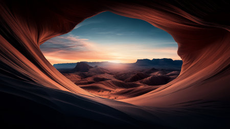 heart shaped sandstone canyon in sunset lightの素材