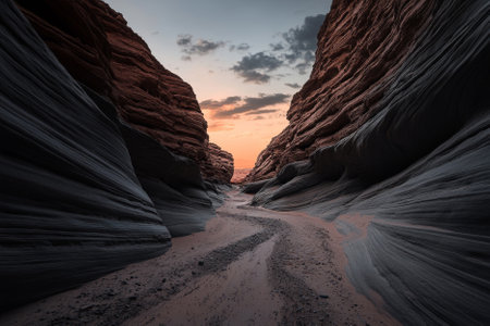 empty canyon in sunset light with copy spaceの素材