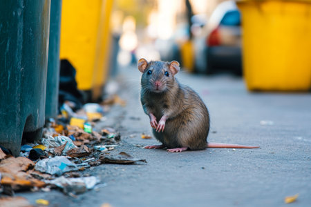rat sitting near the garbage containers with copy spaceの素材
