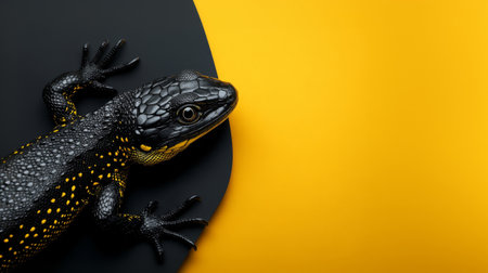 salamandra on black and yellow background with copy spaceの素材