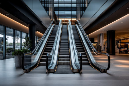 big modern escalator in the mall with copy spaceの素材