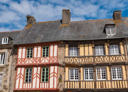 Treguier, Bretagne, France - Jul 30, 2016: Typical construction of the French Breton region, mezzanine facade.のeditorial素材