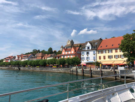 Typical German landscape, which is reflected on Lake Constance, taken from a boatのeditorial素材