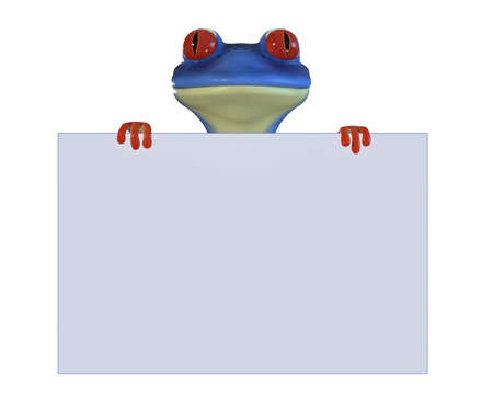 3d illustration of a blue cartoon tree frog.の写真素材