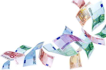 Falling Euro banknotes on a white background Falling Euro banknotes on a white background