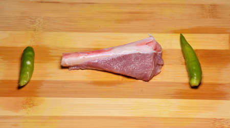 Fresh cut piece or steak of muttonの写真素材