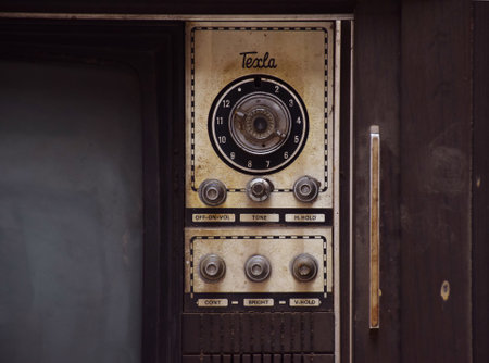 Close up of Old Black and White Texla Television buttons along with channelのeditorial素材