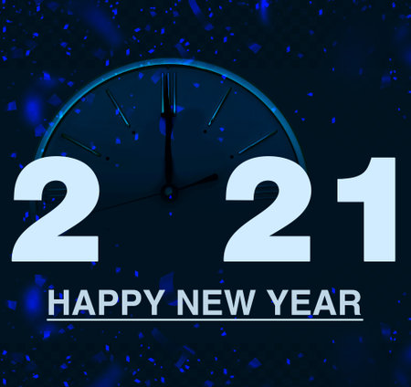 Happy new year 2021 design, illustration or banner with bluish backgroundの写真素材