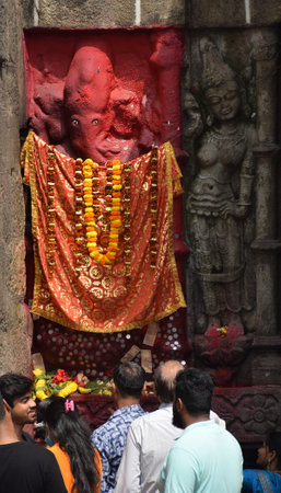 Devotees takes blessing from lord ganeshaのeditorial素材