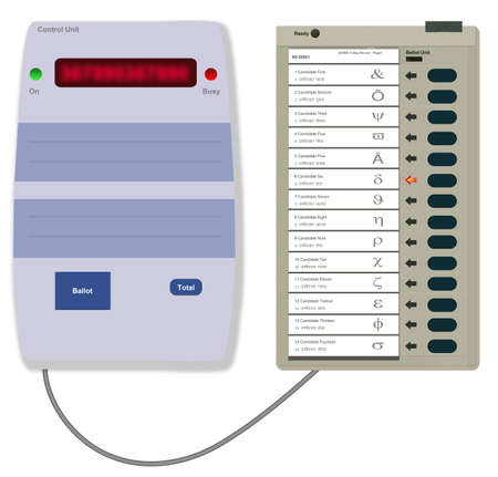 Graphic illustration of EVM or Electronic Voting machine connected with VVPAT. VVPAT means Voter Verifiable Paper Audit Trail that is used in elections to verify citizenâs voteの写真素材