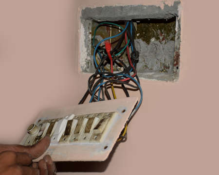 An open Switchboard with wiringの写真素材