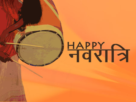 Computer Illustration of Navratri or Durga Puja festival showing tradition drummerの写真素材