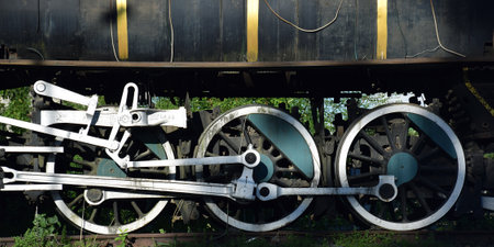 Vintage Steam engine wheels close up shotの写真素材