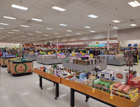 Various daily need poducts displayed at a superstore in Houston, Texas USAのeditorial素材