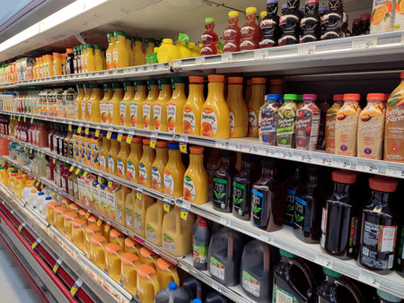 Close up shot of a Juice section at a super market in Texasのeditorial素材