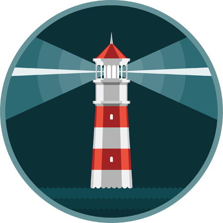 Lighthouse shines at nightのイラスト素材