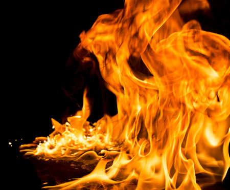 Burning fire on black background.の写真素材