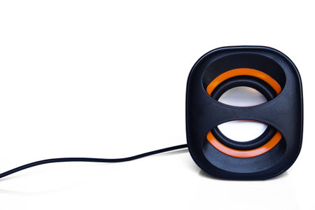 Small computer speakers on white background.の写真素材