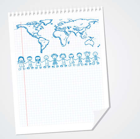 Happy World Kids on paper のイラスト素材