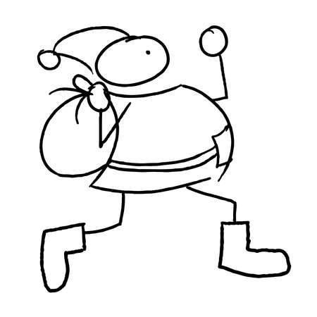 Sketchy drawing of a Santa Claus holding gift bag runningのイラスト素材