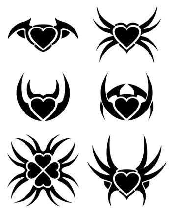 Hearts tribal tattoo setのイラスト素材