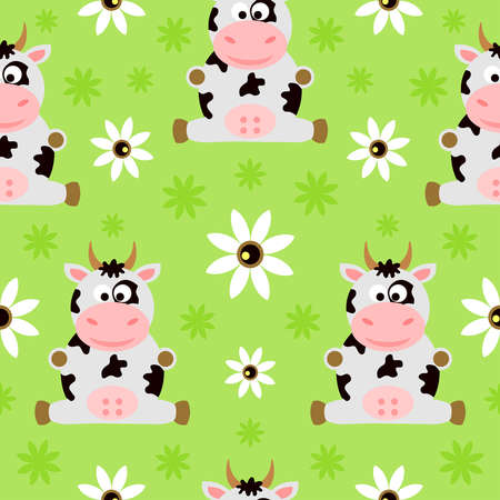 Seamless background cartoon with funny cowのイラスト素材