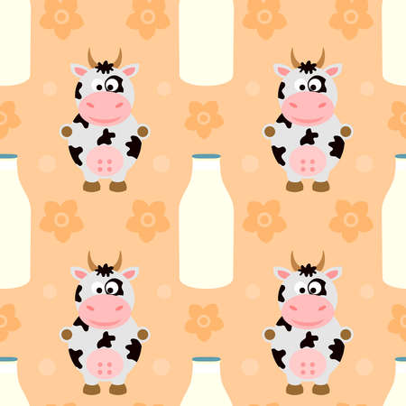 Seamless background with funny cowのイラスト素材