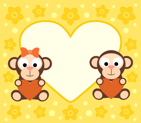  Background with funny cartoon monkeysのイラスト素材