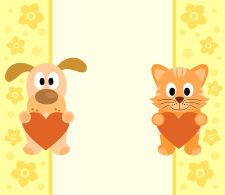 Background with funny cartoon dog and catのイラスト素材